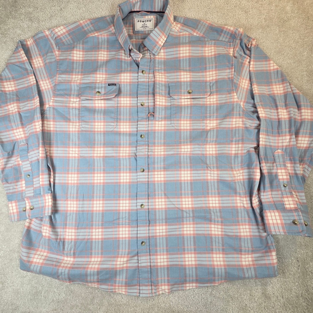 Poncho Shirt The Madaket Mens 3XL Blue Red Plaid Magnetic Pocket Fishing